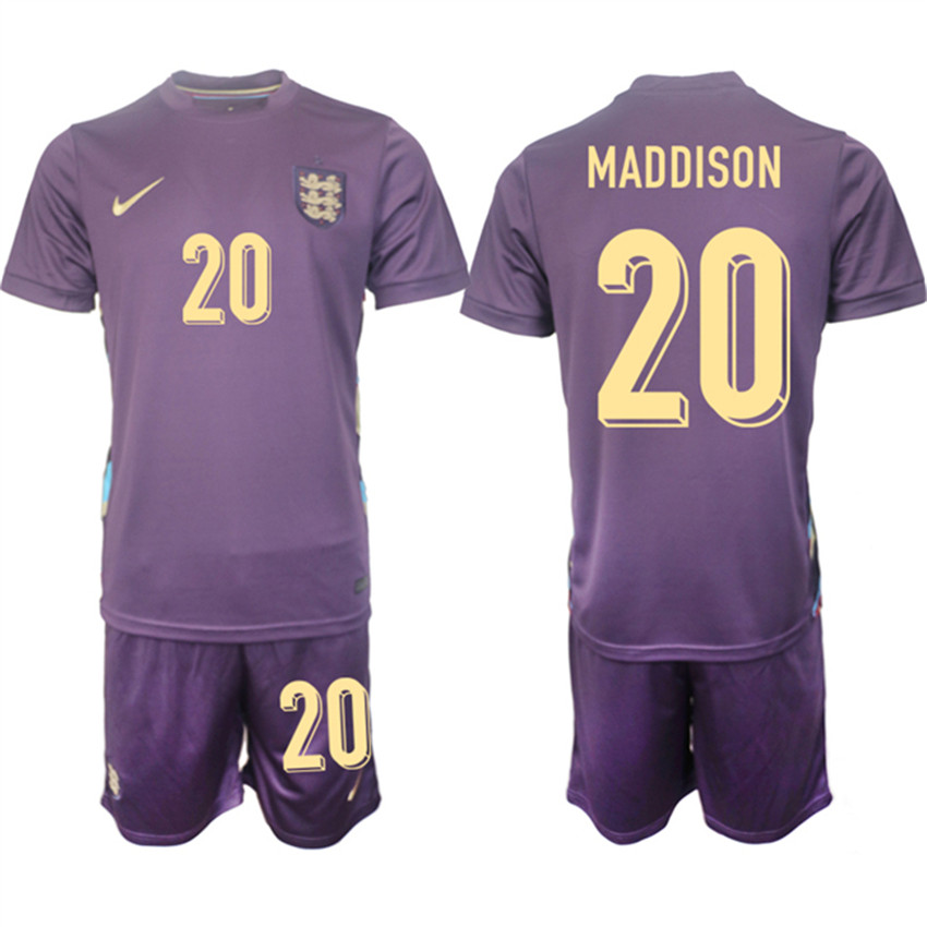 Men's Purple England #20 James Maddison 2024-25 Away Soccer Jersey Suit